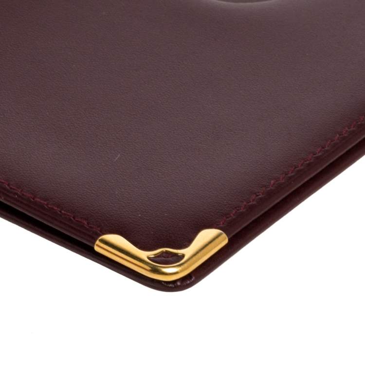 Pre Owned Cartier Burgundy Leather Must De Cartier Cheque Book Holder