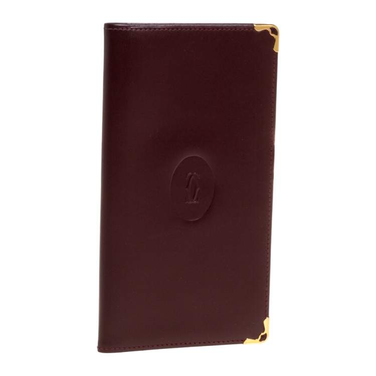 Pre Owned Cartier Burgundy Leather Must De Cartier Cheque Book Holder