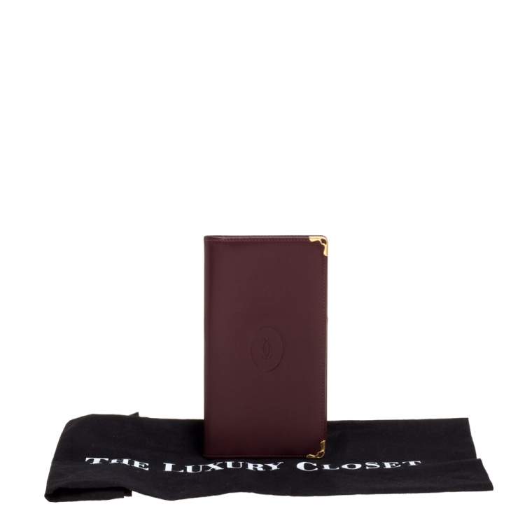 Pre Owned Cartier Burgundy Leather Must De Cartier Cheque Book Holder