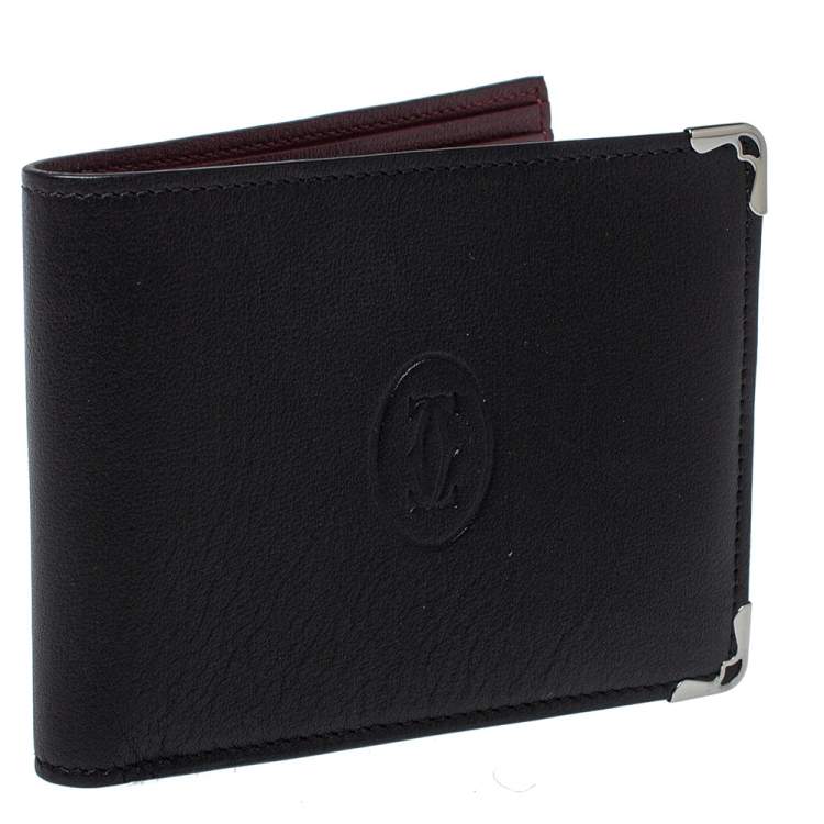 Pre Owned Cartier Black Leather Must De Cartier 6CC Bifold Wallet