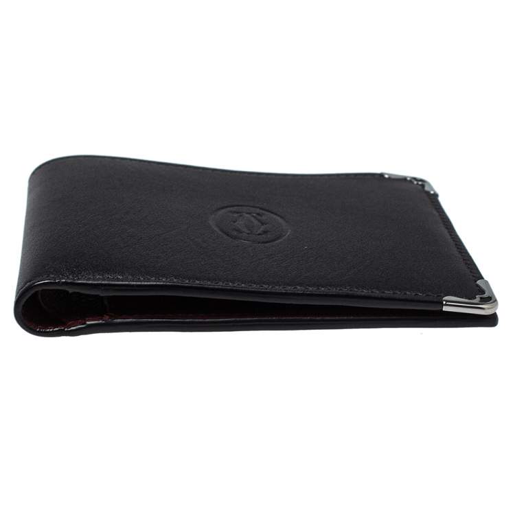 Pre Owned Cartier Black Leather Must De Cartier 6CC Bifold Wallet