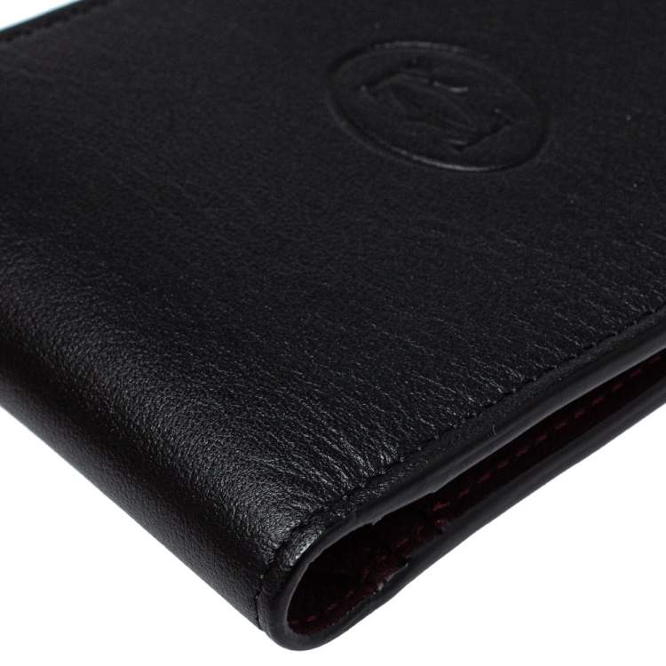 Pre Owned Cartier Black Leather Must De Cartier 6CC Bifold Wallet