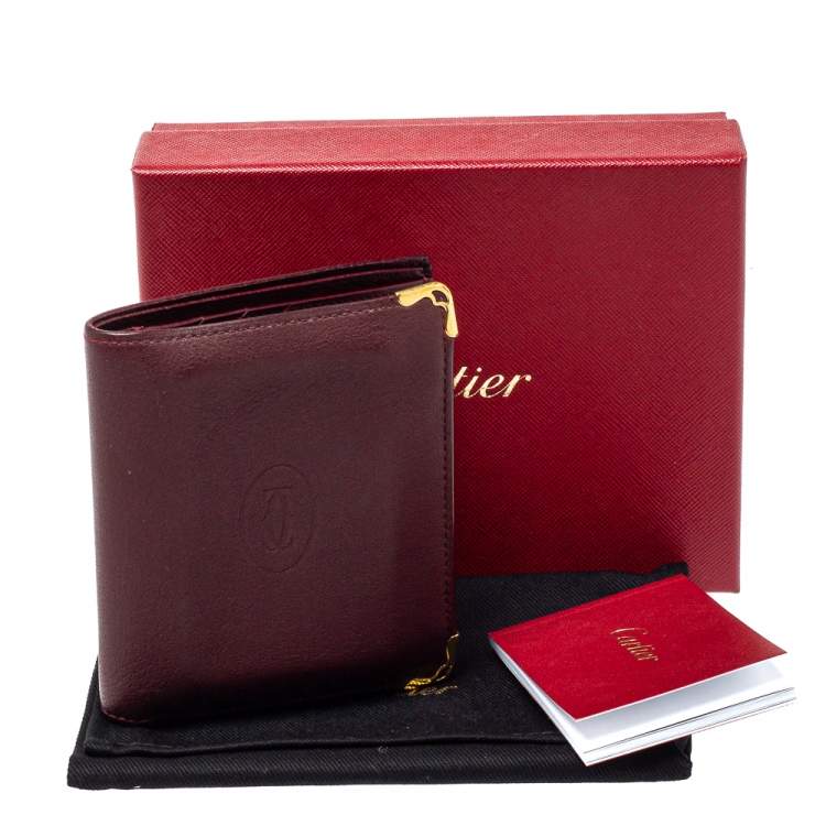 Pre Owned Cartier Maroon Leather Must De Cartier Multiple Wallet