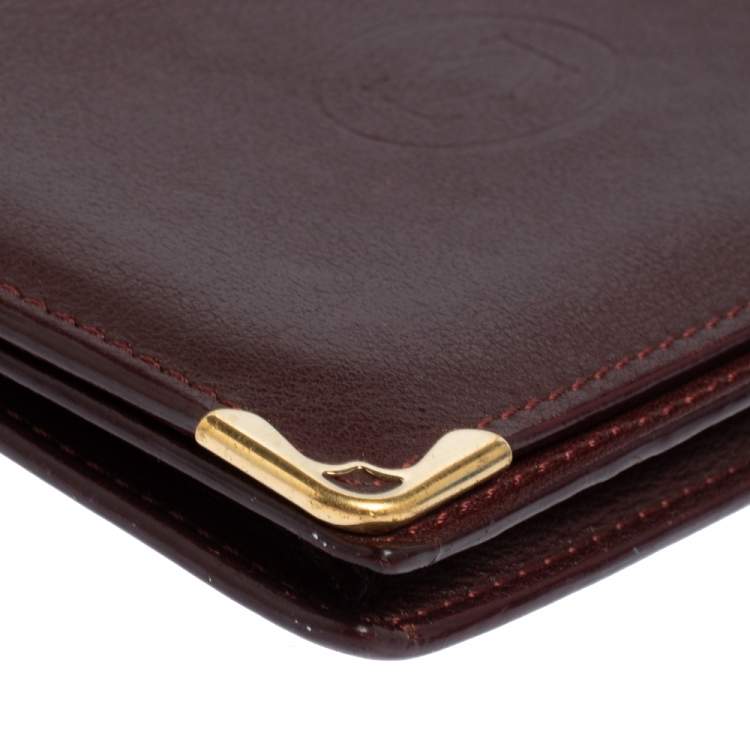 Pre Owned Cartier Burgundy Leather Must De Cartier Card Holder