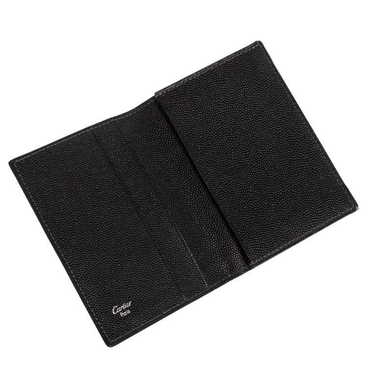 Pre Owned Cartier Black Leather Santos Business Card Holder