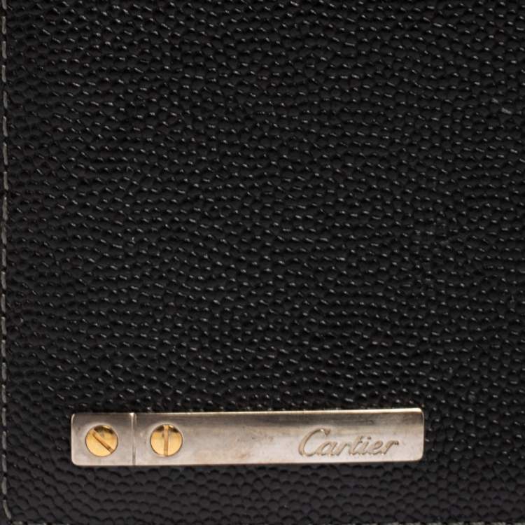 Pre Owned Cartier Black Leather Santos Business Card Holder