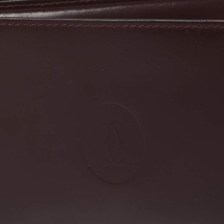 Pre Owned Cartier Maroon Leather Must De Cartier 6CC Bifold Wallet