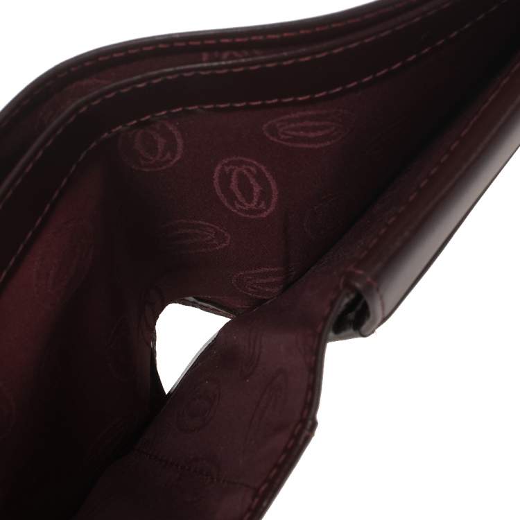 Pre Owned Cartier Maroon Leather Must De Cartier 6CC Bifold Wallet