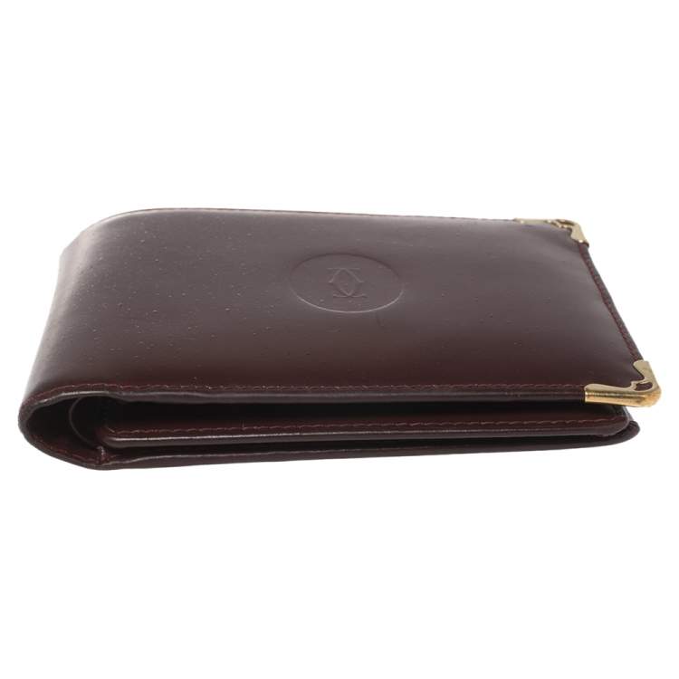 Pre Owned Cartier Maroon Leather Must De Cartier 6CC Bifold Wallet