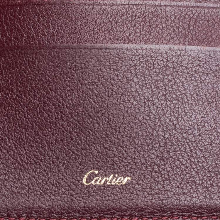 Pre Owned Cartier Maroon Leather Must De Cartier 6CC Bifold Wallet