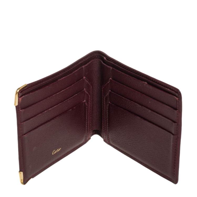 Pre Owned Cartier Maroon Leather Must De Cartier 6CC Bifold Wallet