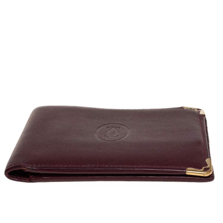 Pre Owned Cartier Maroon Leather Must De Cartier 6CC Bifold Wallet