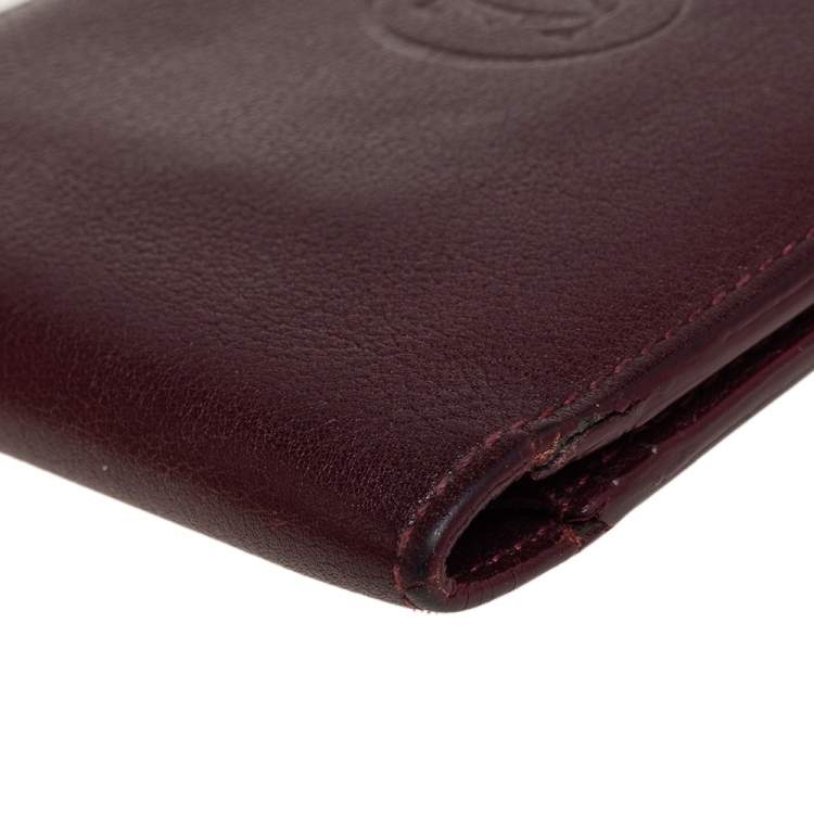 Pre Owned Cartier Maroon Leather Must De Cartier 6CC Bifold Wallet
