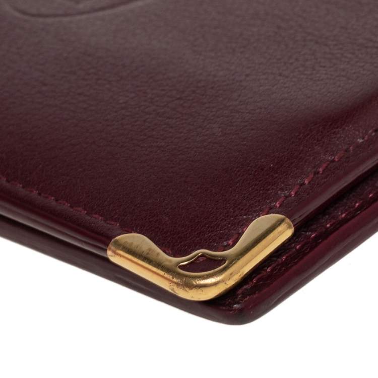 Pre Owned Cartier Maroon Leather Must De Cartier 6CC Bifold Wallet