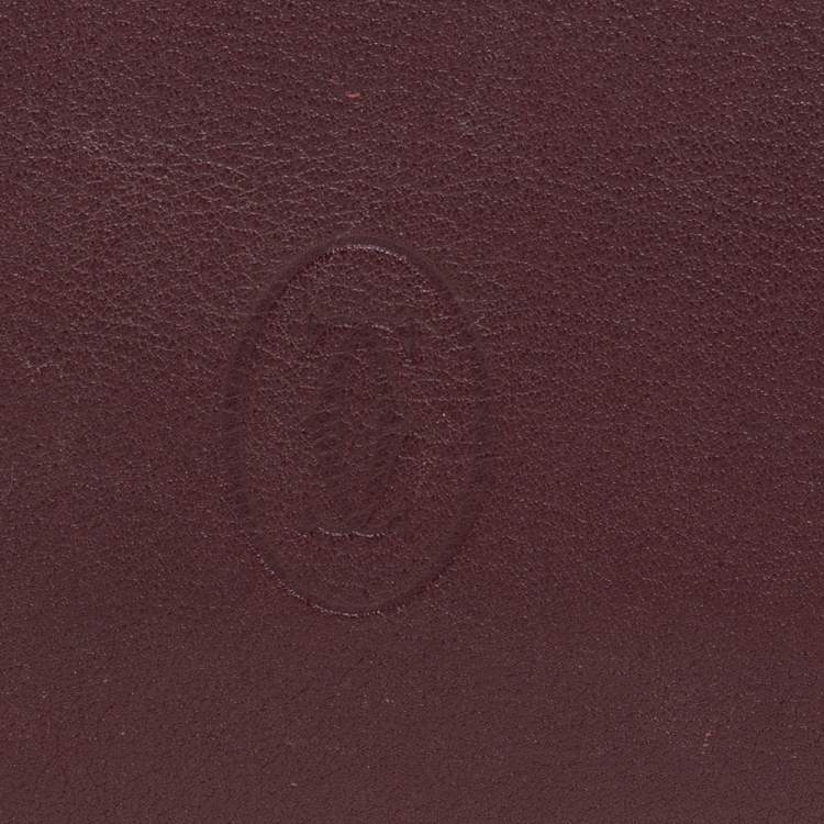 Pre Owned Cartier Maroon Leather Must De Cartier 6CC Bifold Wallet