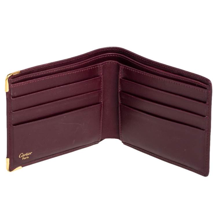 Pre Owned Cartier Maroon Leather Must De Cartier 6CC Bifold Wallet