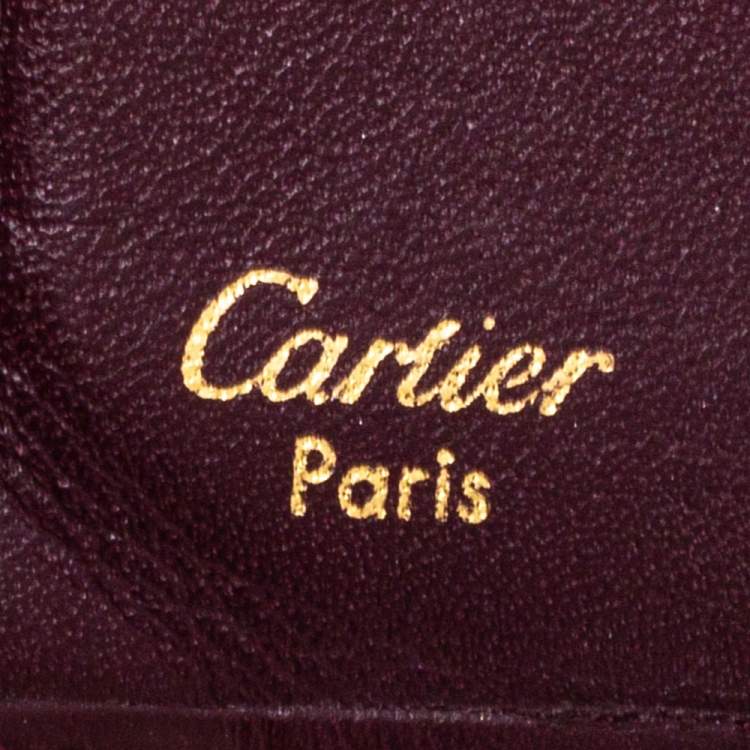 Pre Owned Cartier Maroon Leather Must De Cartier 6CC Bifold Wallet