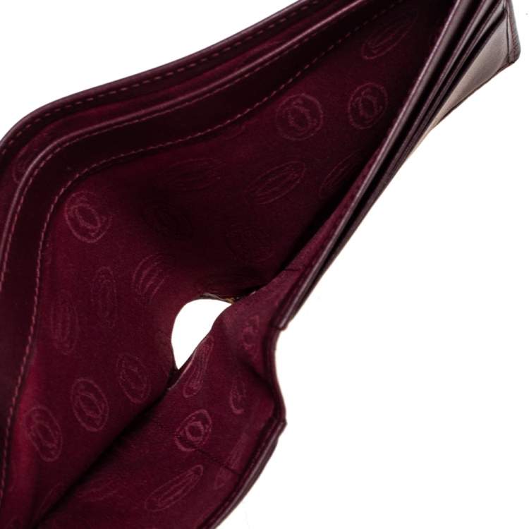 Pre Owned Cartier Maroon Leather Must De Cartier 6CC Bifold Wallet