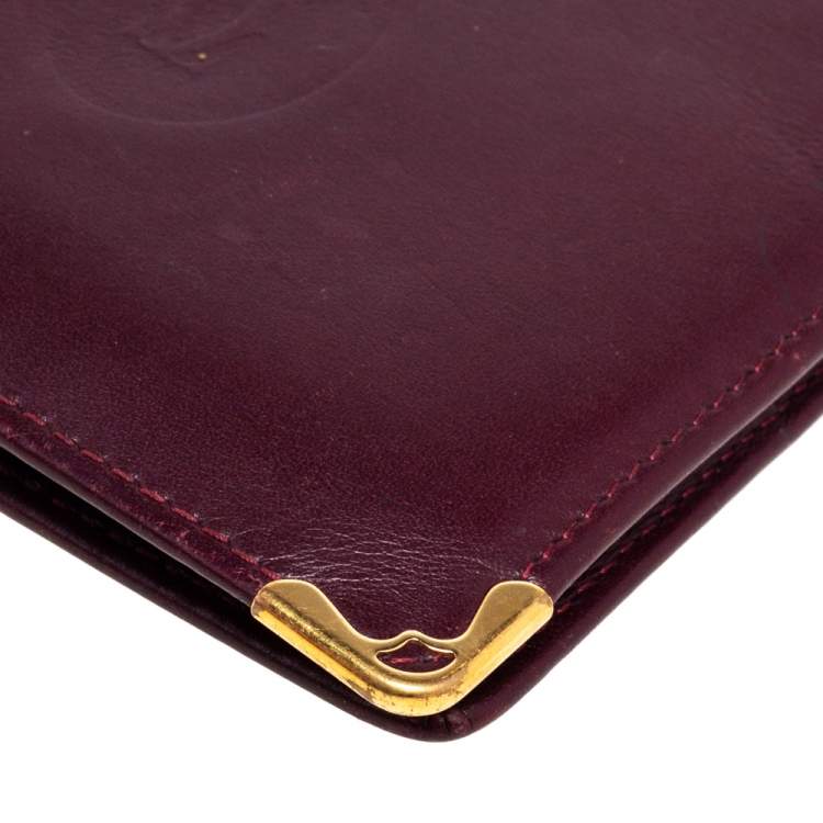 Pre Owned Cartier Maroon Leather Must De Cartier 6CC Bifold Wallet