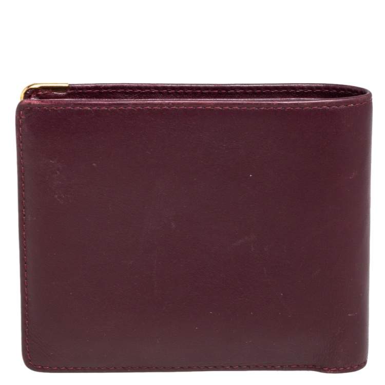 Pre Owned Cartier Maroon Leather Must De Cartier 6CC Bifold Wallet