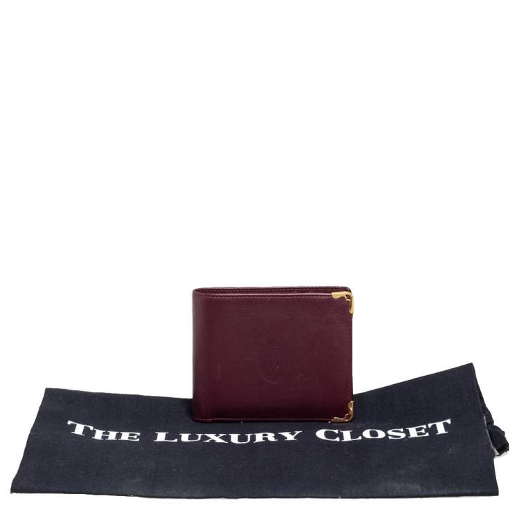 Pre Owned Cartier Maroon Leather Must De Cartier 6CC Bifold Wallet