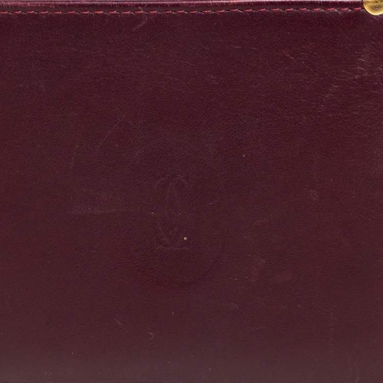 Pre Owned Cartier Maroon Leather Must De Cartier 6CC Bifold Wallet