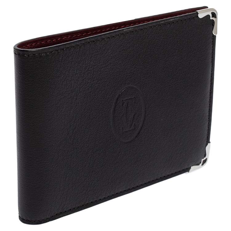 Pre Owned Cartier Black Leather Must De Cartier 6CC Bifold Wallet