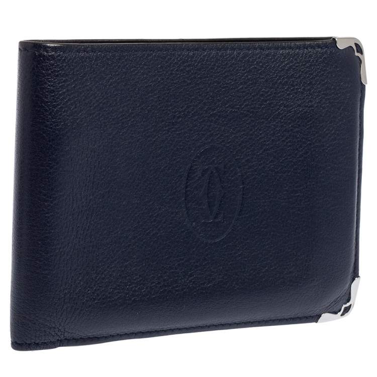 Pre Owned Cartier Blue Leather Must De Cartier 6CC Bifold Wallet
