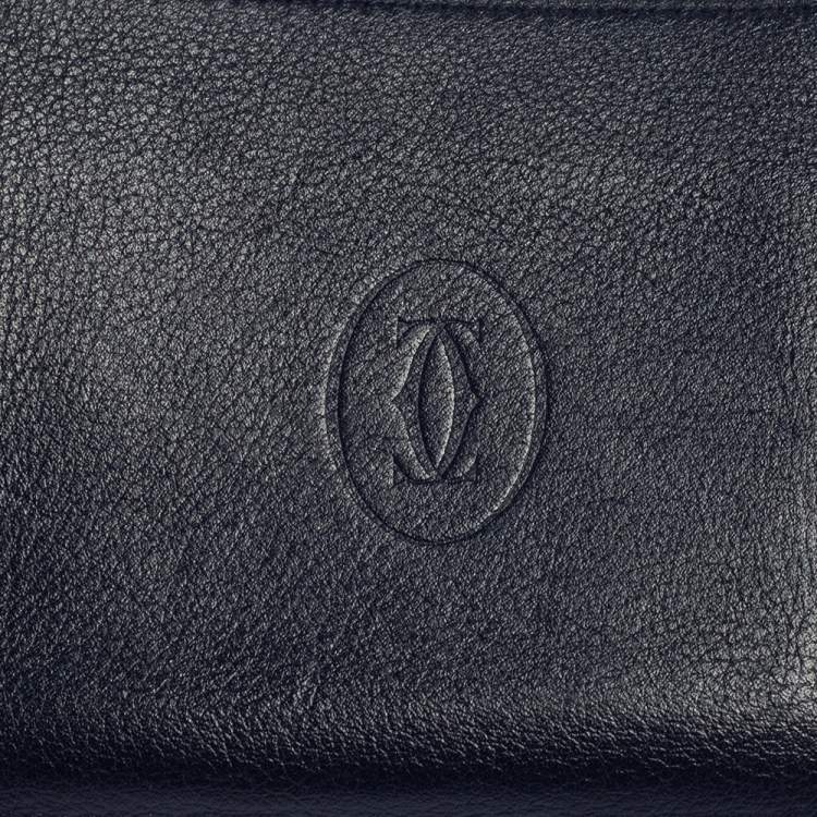 Pre Owned Cartier Blue Leather Must De Cartier 6CC Bifold Wallet