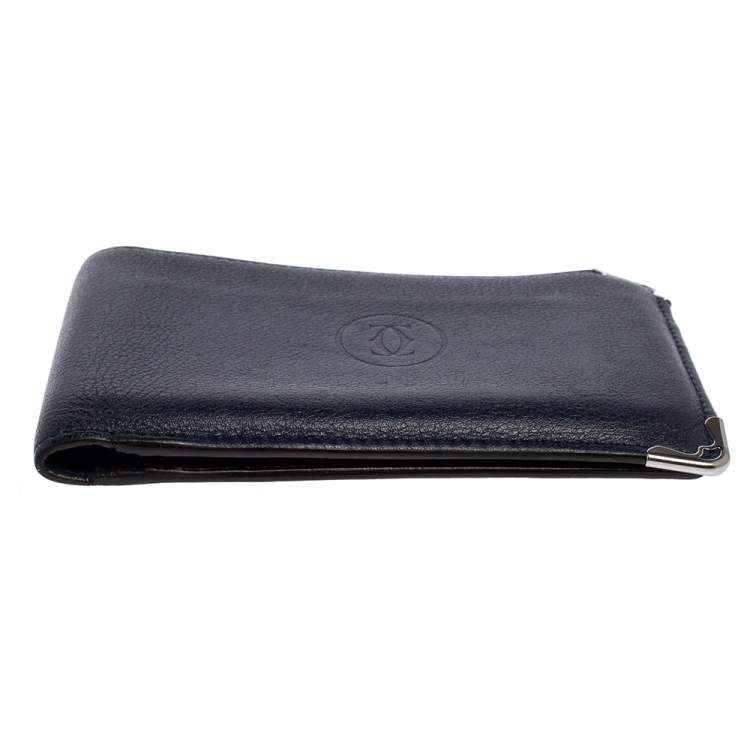 Pre Owned Cartier Blue Leather Must De Cartier 6CC Bifold Wallet