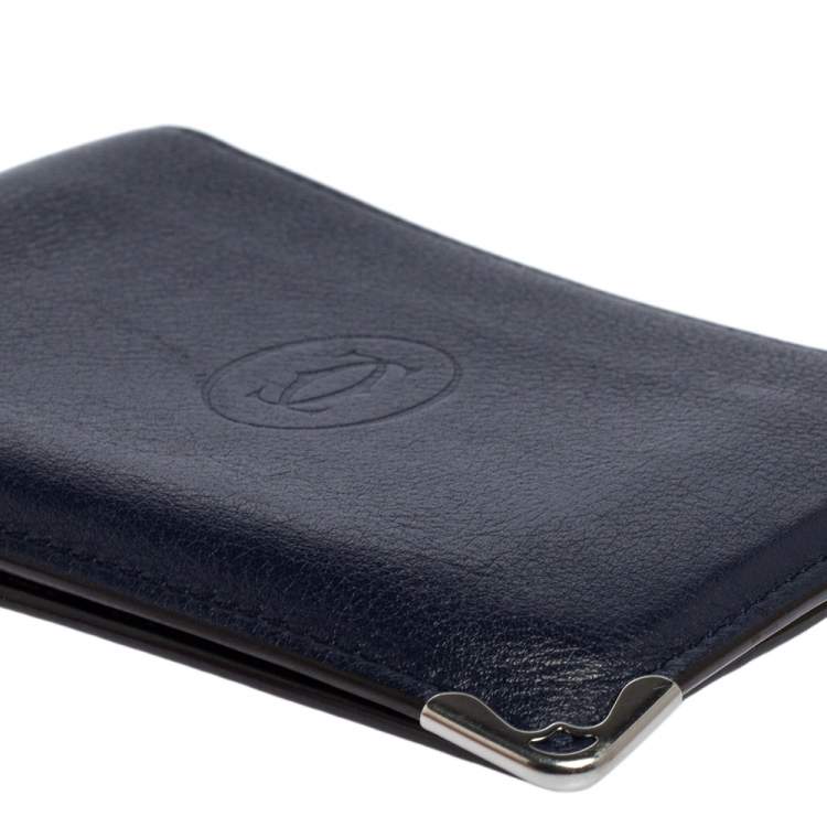 Pre Owned Cartier Blue Leather Must De Cartier 6CC Bifold Wallet