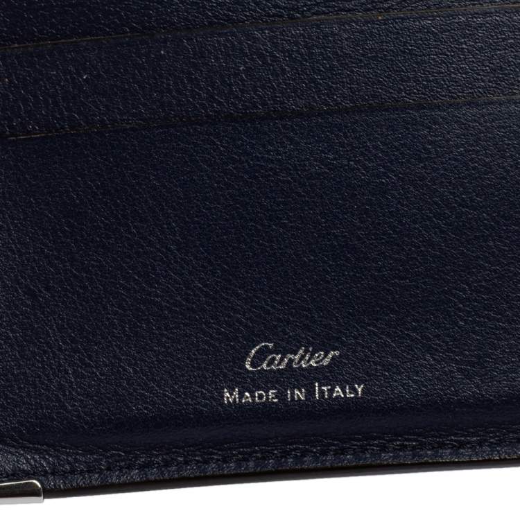 Pre Owned Cartier Blue Leather Must De Cartier 6CC Bifold Wallet