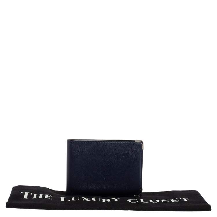 Pre Owned Cartier Blue Leather Must De Cartier 6CC Bifold Wallet