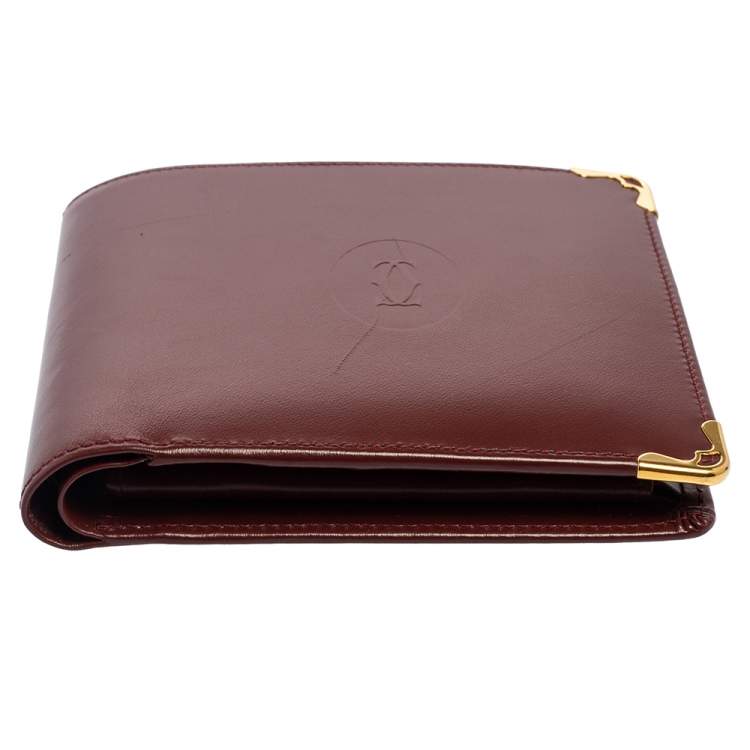 Pre Owned Cartier Maroon Leather Must De Cartier Bifold Wallet