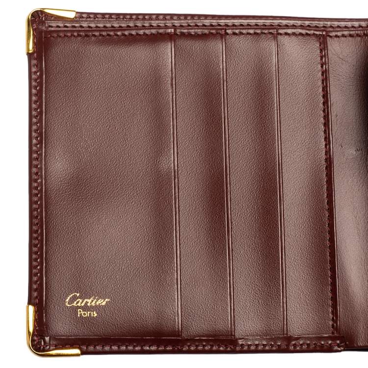 Pre Owned Cartier Maroon Leather Must De Cartier Bifold Wallet