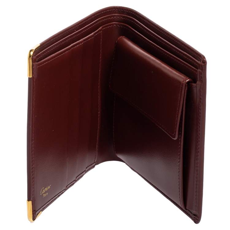 Pre Owned Cartier Maroon Leather Must De Cartier Bifold Wallet