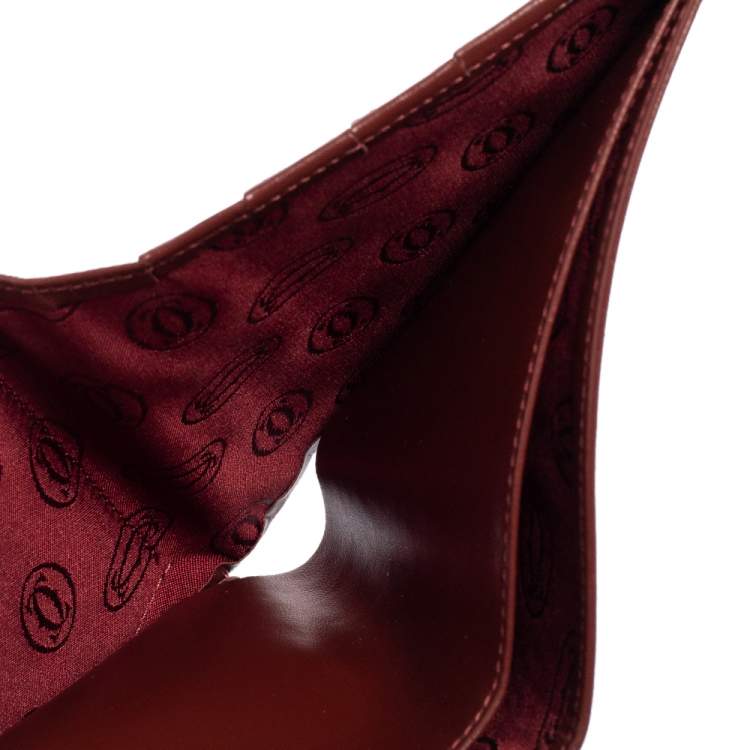 Pre Owned Cartier Maroon Leather Must De Cartier Bifold Wallet