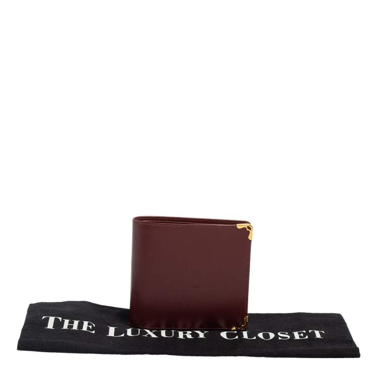Pre Owned Cartier Maroon Leather Must De Cartier Bifold Wallet
