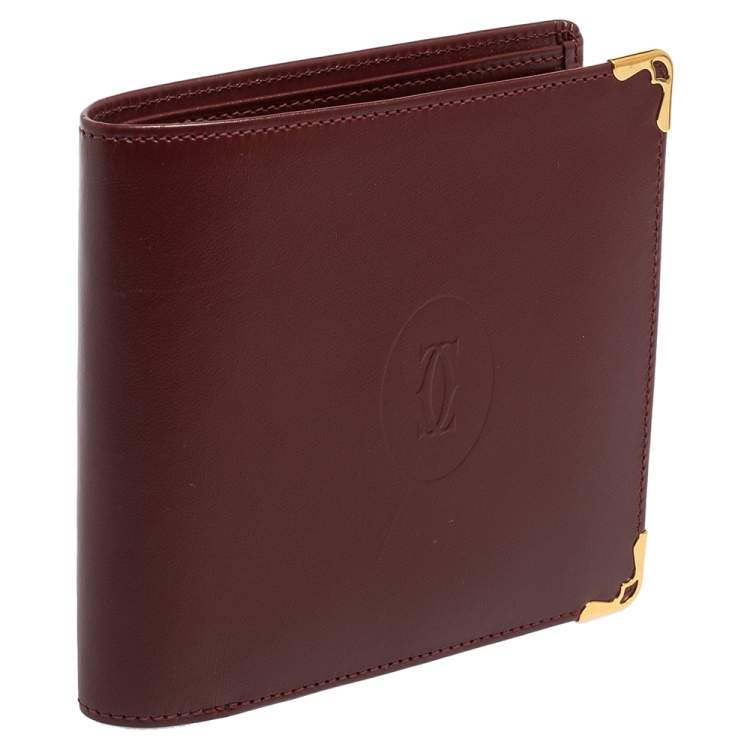 Pre Owned Cartier Maroon Leather Must De Cartier Bifold Wallet
