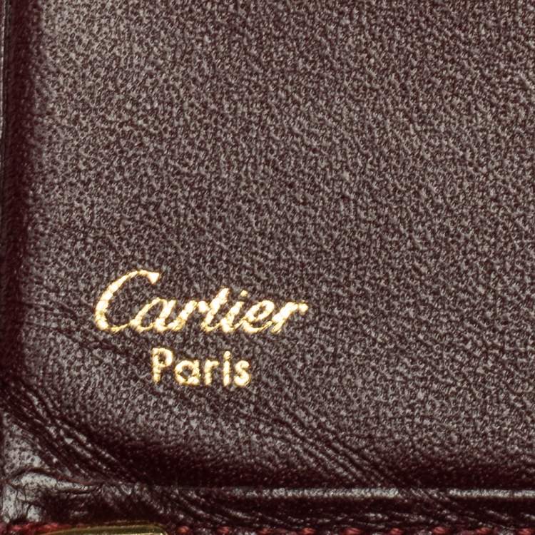 Pre Owned Cartier Burgundy Leather Must De Cartier 6CC Bifold Wallet