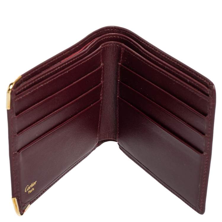 Pre Owned Cartier Burgundy Leather Must De Cartier 6CC Bifold Wallet