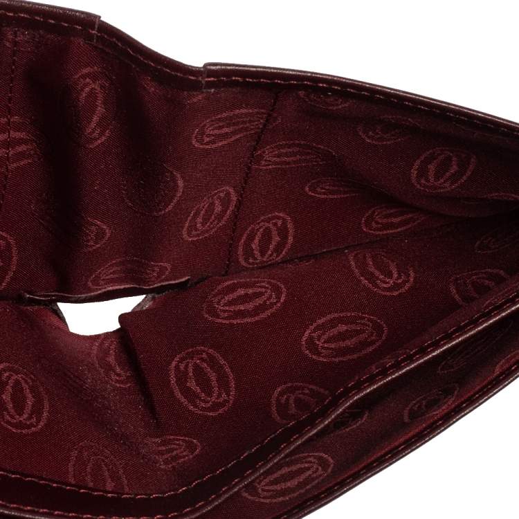 Pre Owned Cartier Burgundy Leather Must De Cartier 6CC Bifold Wallet