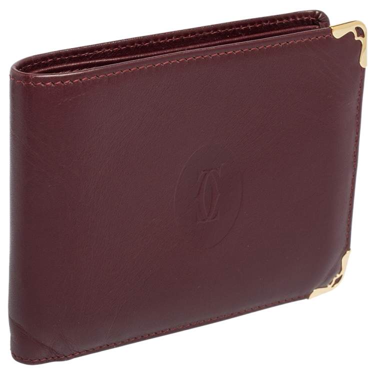 Pre Owned Cartier Burgundy Leather Must De Cartier 6CC Bifold Wallet