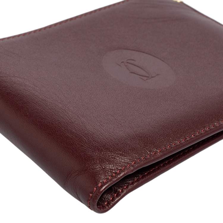 Pre Owned Cartier Burgundy Leather Must De Cartier 6CC Bifold Wallet