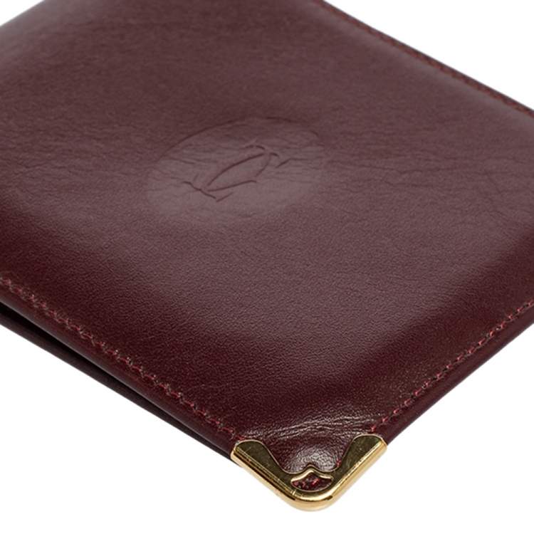 Pre Owned Cartier Burgundy Leather Must De Cartier 6CC Bifold Wallet