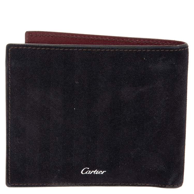 Pre Owned Cartier Black Suede Les Must 6CC Bifold Wallet