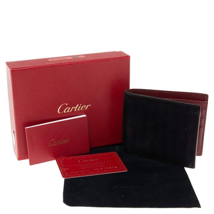 Pre Owned Cartier Black Suede Les Must 6CC Bifold Wallet