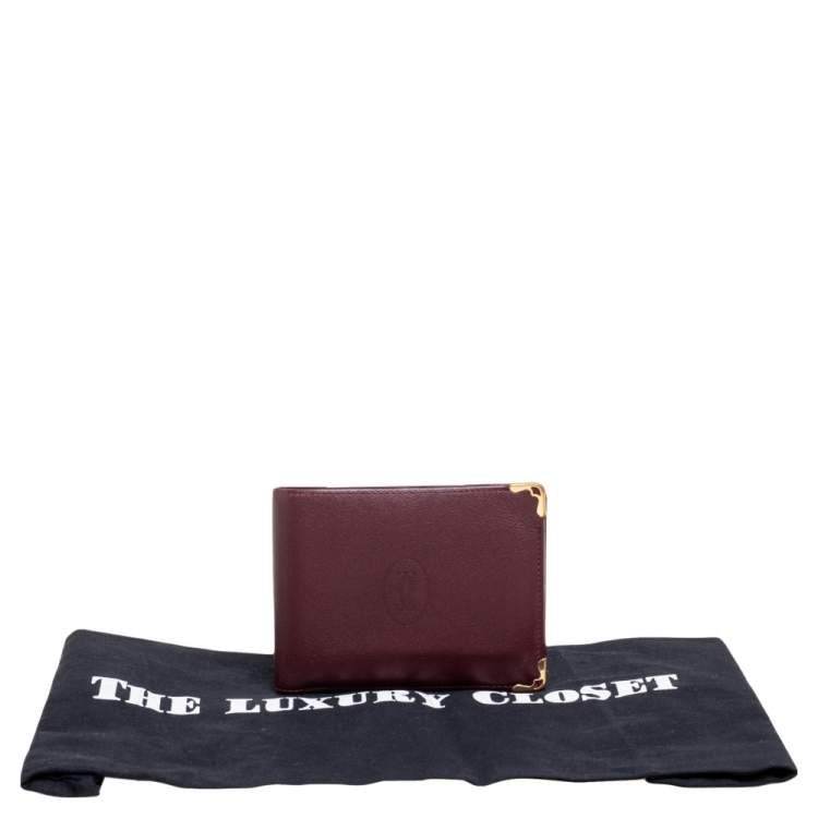 Pre Owned Cartier Burgundy Leather Must De Cartier Bifold Wallet