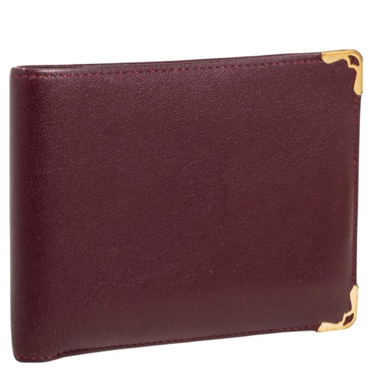 Pre Owned Cartier Burgundy Leather Must De Cartier Bifold Wallet