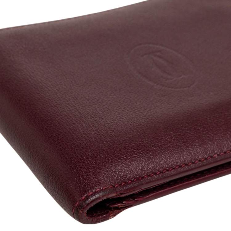 Pre Owned Cartier Burgundy Leather Must De Cartier Bifold Wallet